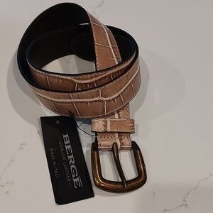 Berge Genuine Leather Tan Croc Belt Aged Brass Buckle NWT Size S